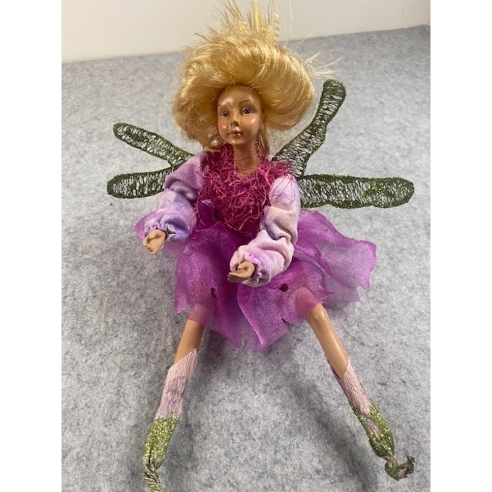 Woodland Fairy Katherine's Collection Blond Sitting Pink Skirt Green Wings‎ VNTG